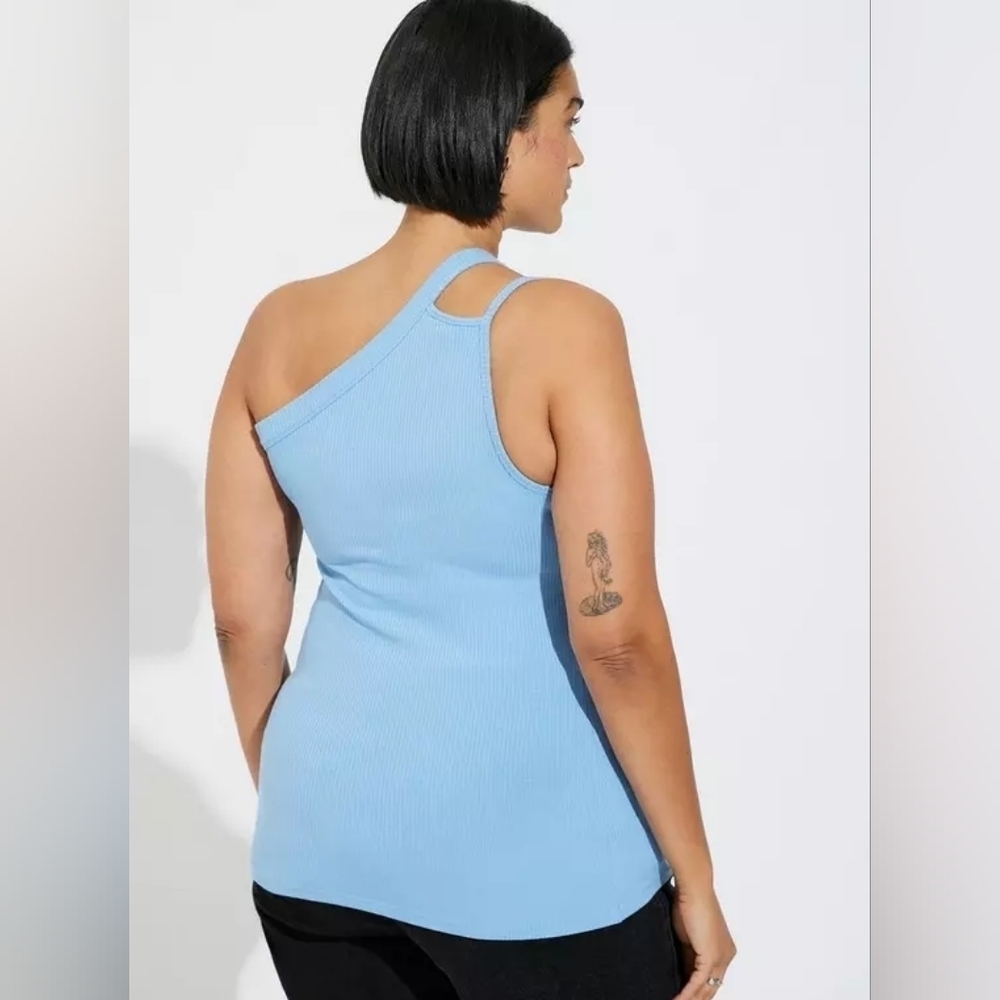 Tory Blue Ribbed One Shoulder Tank - Picture 3 of 12